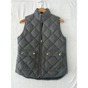 J Crew Quilted Vest Women Size S Gray Stand Collar Snap Pockets Full Zip LayerIn